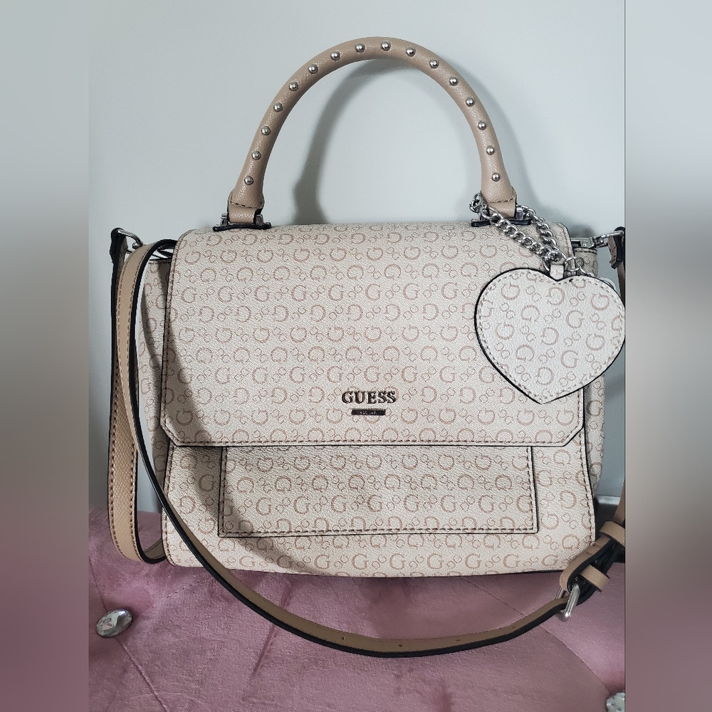 GUESS Beige Handbag with Heart Charm